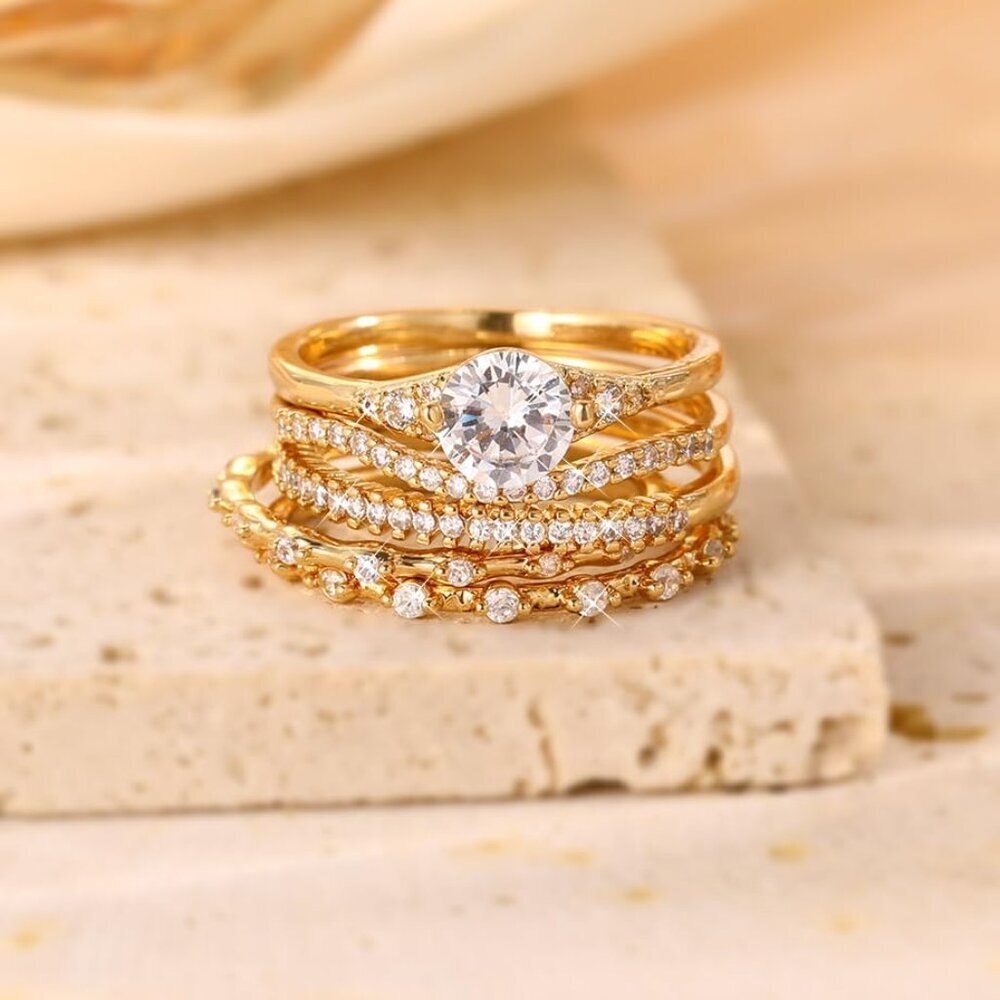 Gold Rings for Women Non Tarnish, Dainty 14K Gold Plated Stackable Cubic Zirconi - Picture 6 of 8